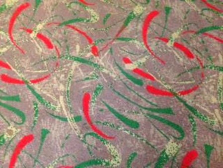 Patterns of red and green swirls patterns on grey background foyer carpet
